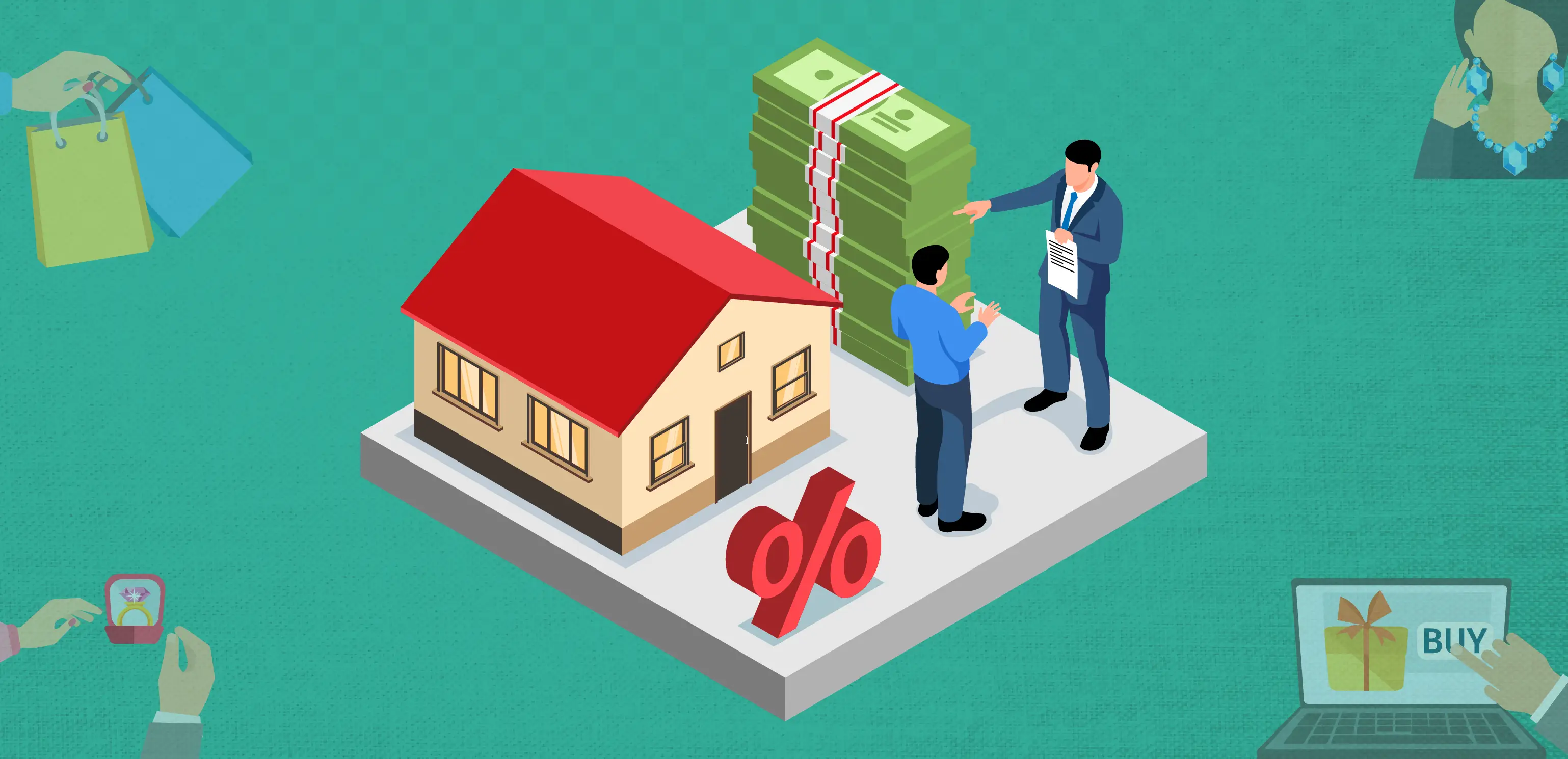 A person examining financial documents and a house plan, symbolizing a personal loan against property.